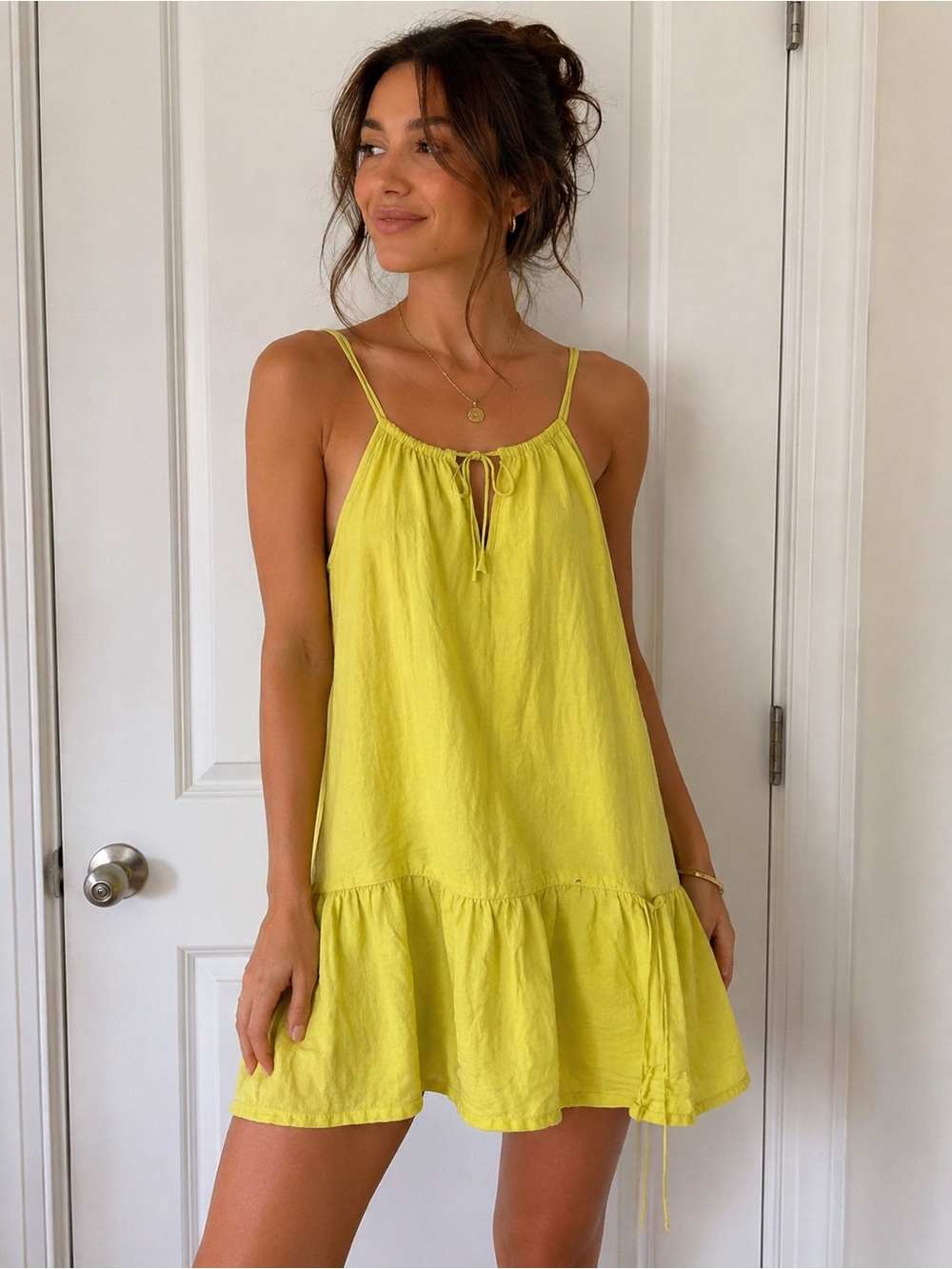 J.Crew 100% Linen Small Yellow Drop Waist Sleeveless Dress